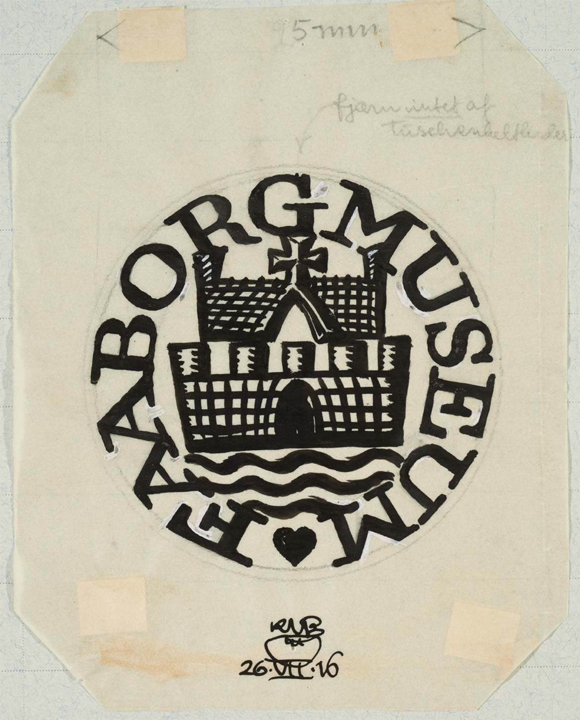 Knud V. Engelhardt, Faaborg Museums bomærke, tuschtegning, 1916. Designmuseum Danmark, København.