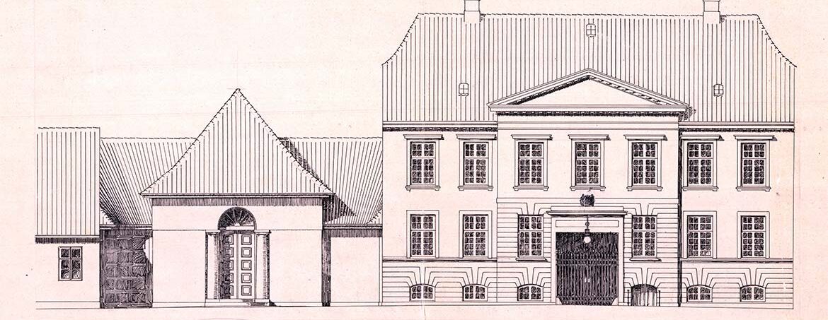 Carl Petersen, drawing for the museum building and of Mads Rasmussen’s Konservesgård, 1912-15. Faaborg Museum.