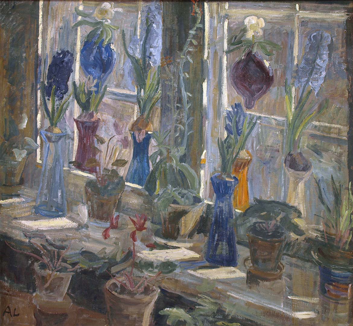 Alhed Larsen, Blomster i et vindue med solskin, 1903. Faaborg Museum.